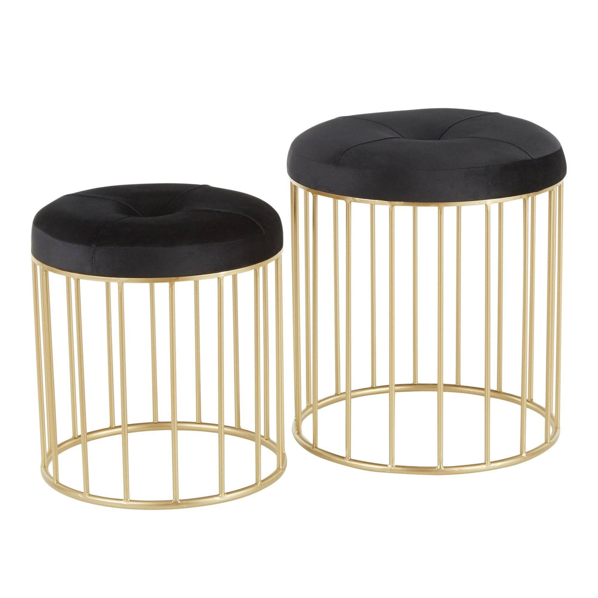 Gold Metal Pink Velvet Nesting Ottoman Set O49474