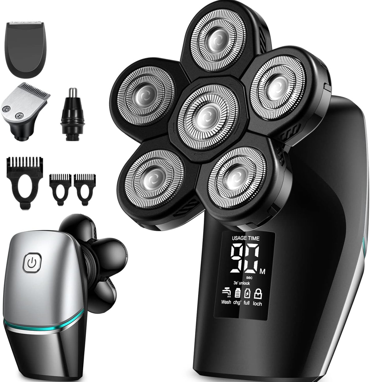 Head Shaver Electric Rechargeable LED Display Waterproof Pack of 2 R83944