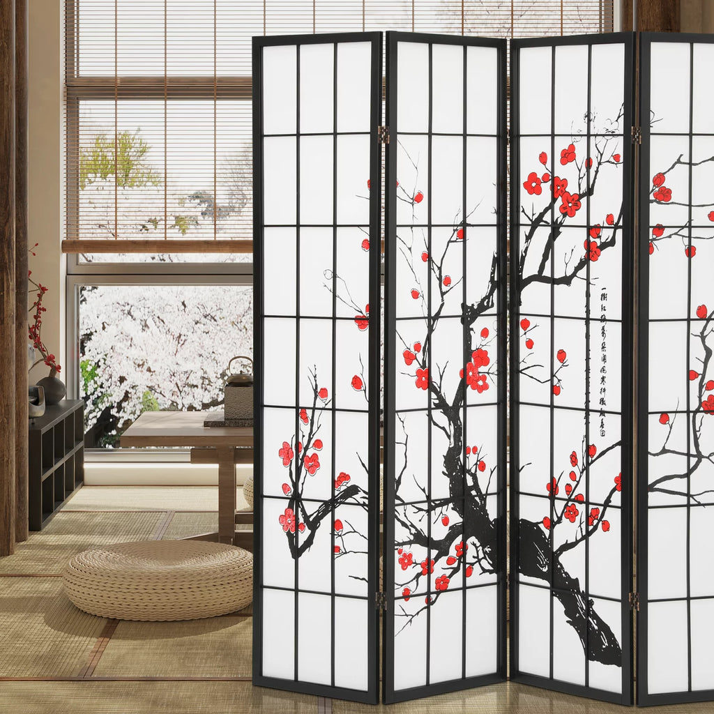 5.8 ft Tall 4 Panel Wood Room Divider J5648