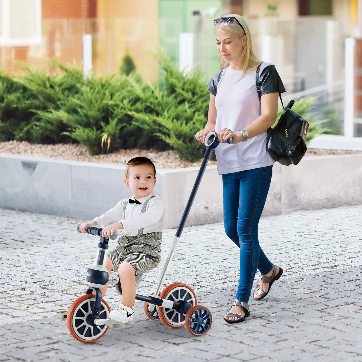 4 in 1 Kids Tricycles with Push Handle & Training Wheels N9608