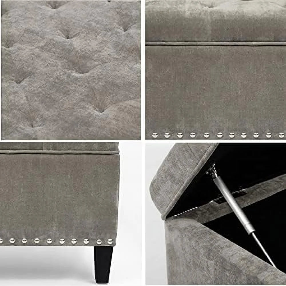 Square Upholstered Tufted Ottoman with Nailhead Trim C196