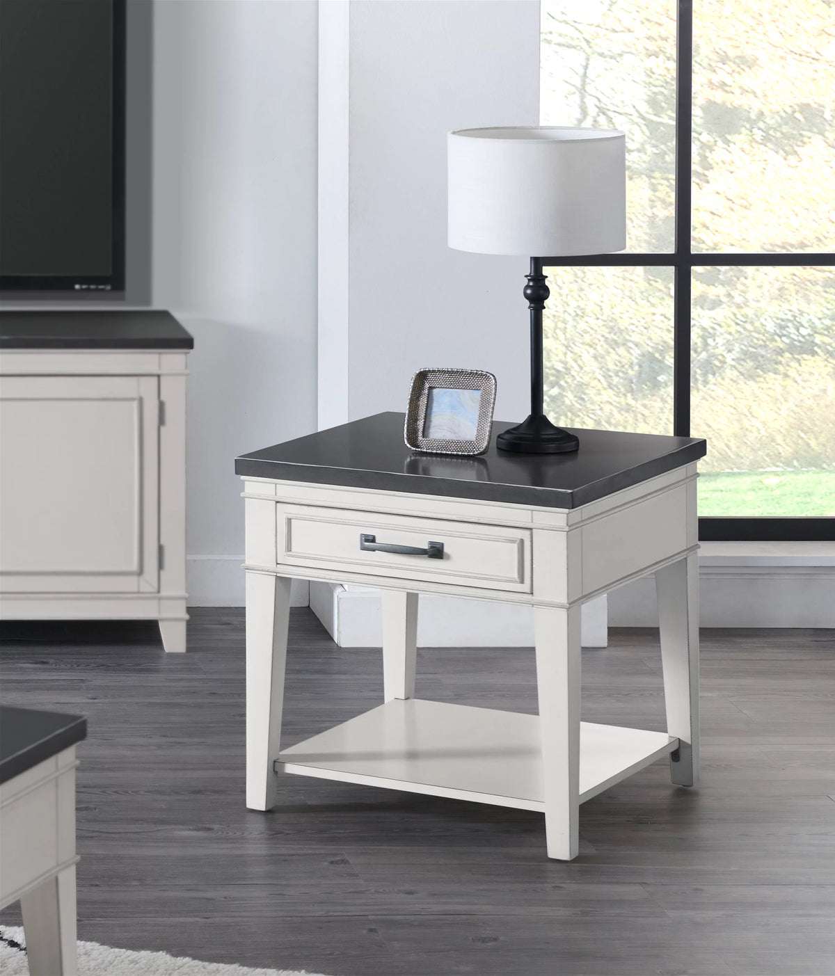 White and Grey 1 Drawer End Table O911436