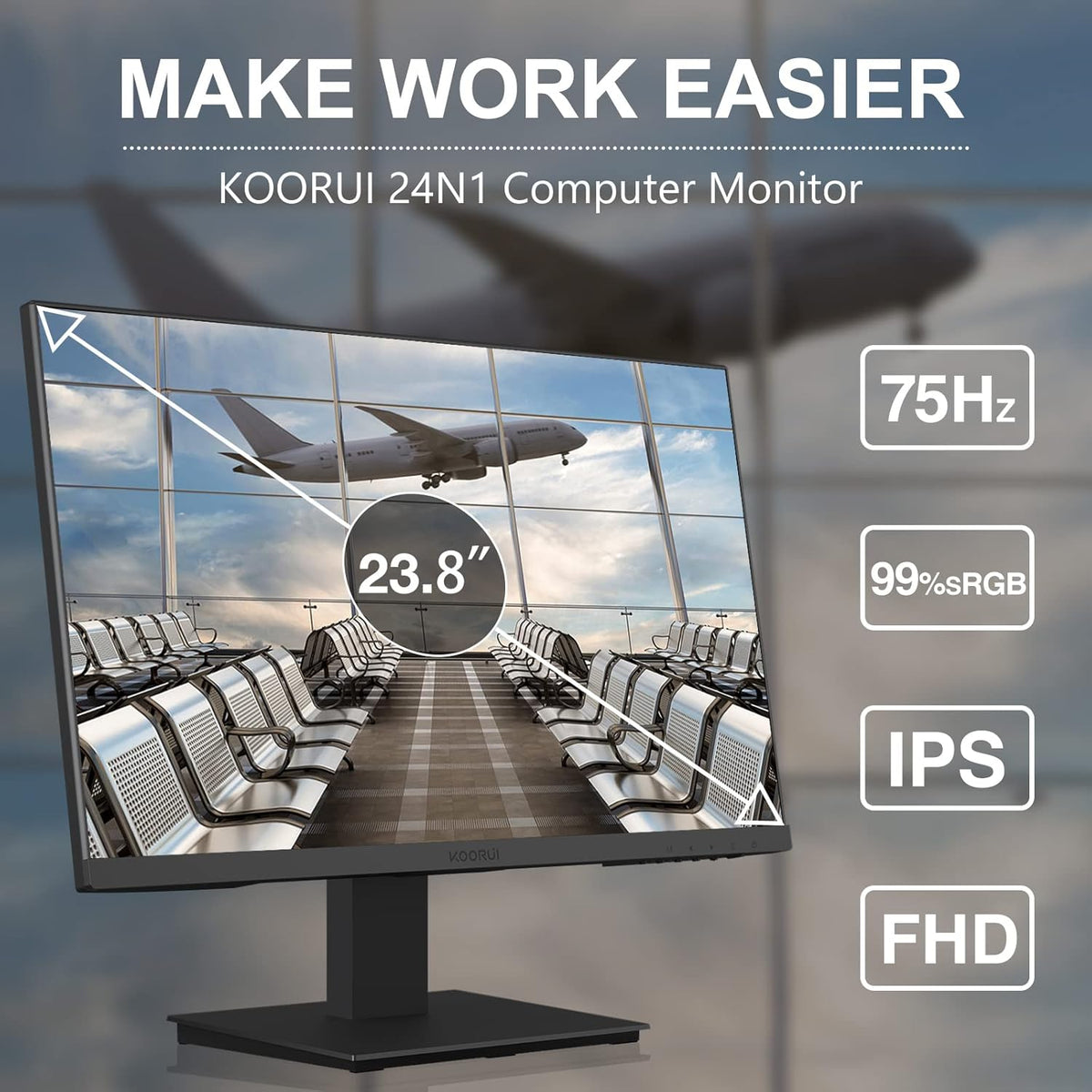 24 Inch FHD 1080p IPS 75Hz Monitor with HDMI/VGA U58675