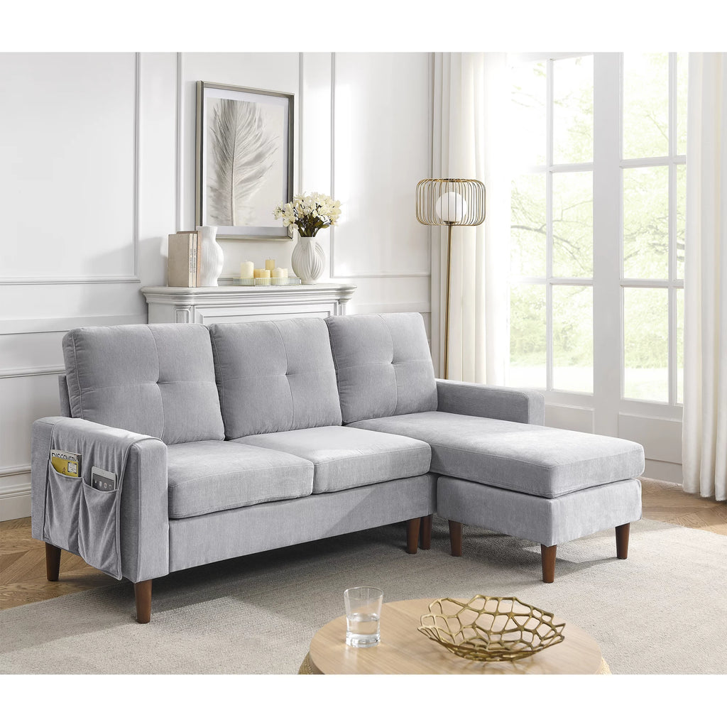 Light Grey Chenille Convertible Sectional Sofa S9051