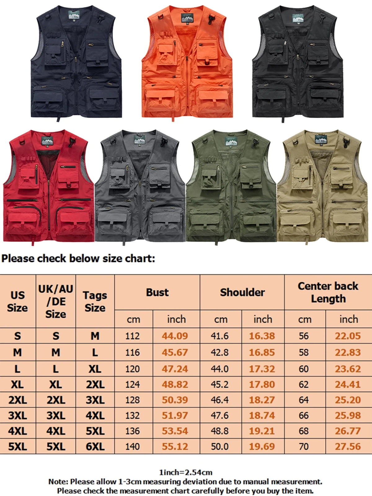Grey Sleeveless Multi Pockets Fishing Travel Vest W2756