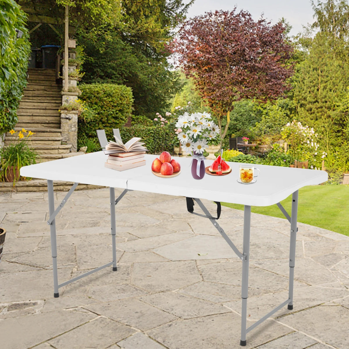 White 4 ft Folding Plastic Table with Handle E799408