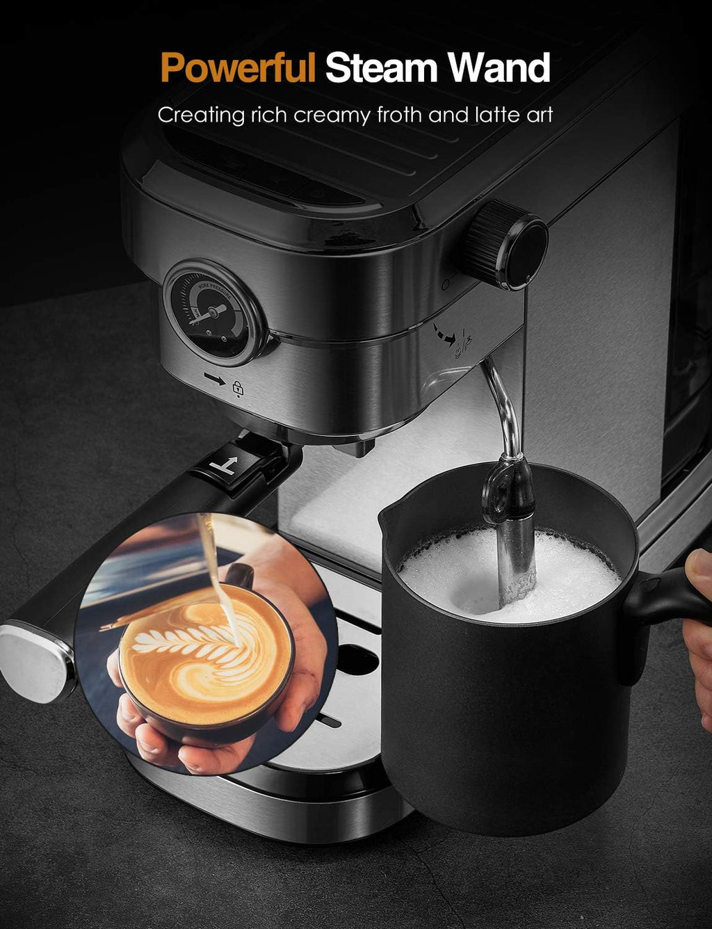 15 Bar Espresso and Cappuccino Maker with Milk Frother Wand W87594