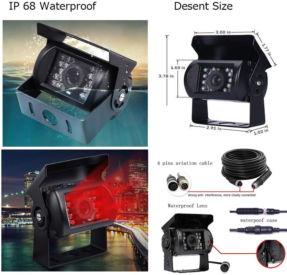 Hard Wired Backup Camera 9'' Quad Split Screen HD Monitor System Pack of 2 R237