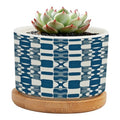 Blue and White Ceramic Planters with Drainage Holes and Saucers R150744