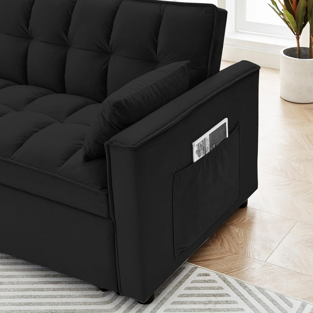 55" Full Size Velvet Convertible Futon Sofa Bed with Pullout Bed P546330