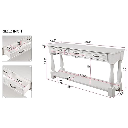 63" Console Table with 3 Drawers and 1 Bottom Shelf, Light Espresso G14081