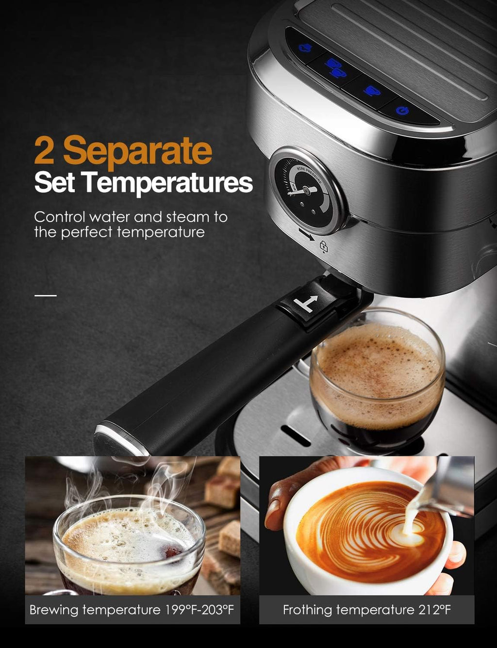 15 Bar Espresso and Cappuccino Maker with Milk Frother Wand W87594