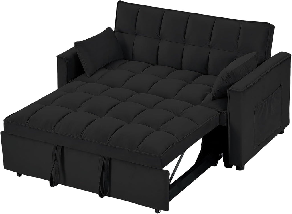 55" Full Size Velvet Convertible Futon Sofa Bed with Pullout Bed P546330