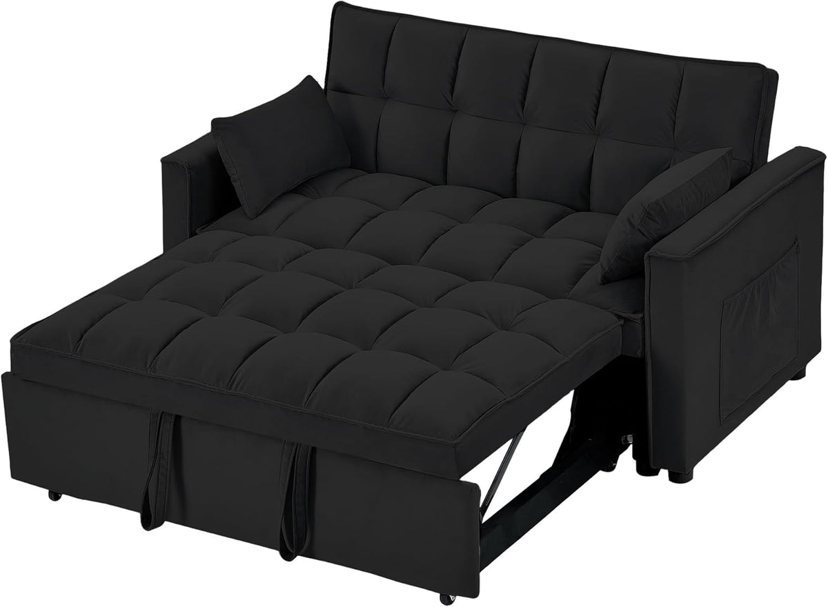 55" Full Size Velvet Convertible Futon Sofa Bed with Pullout Bed P546330