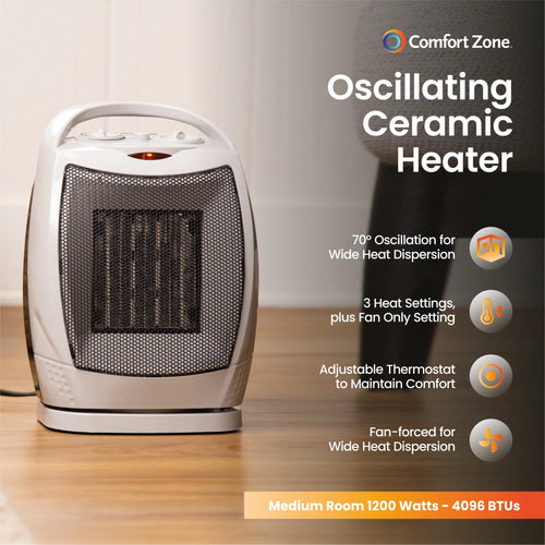 1,500-Watt Oscillating Ceramic Heater with Adjustable Thermostat V8434