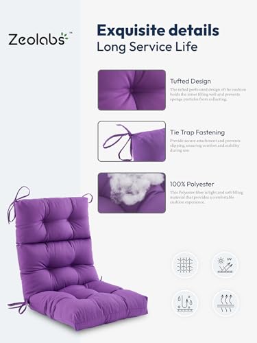 Purple Water Resistant Tufted High Back Chair Cushion with Ties Z16356