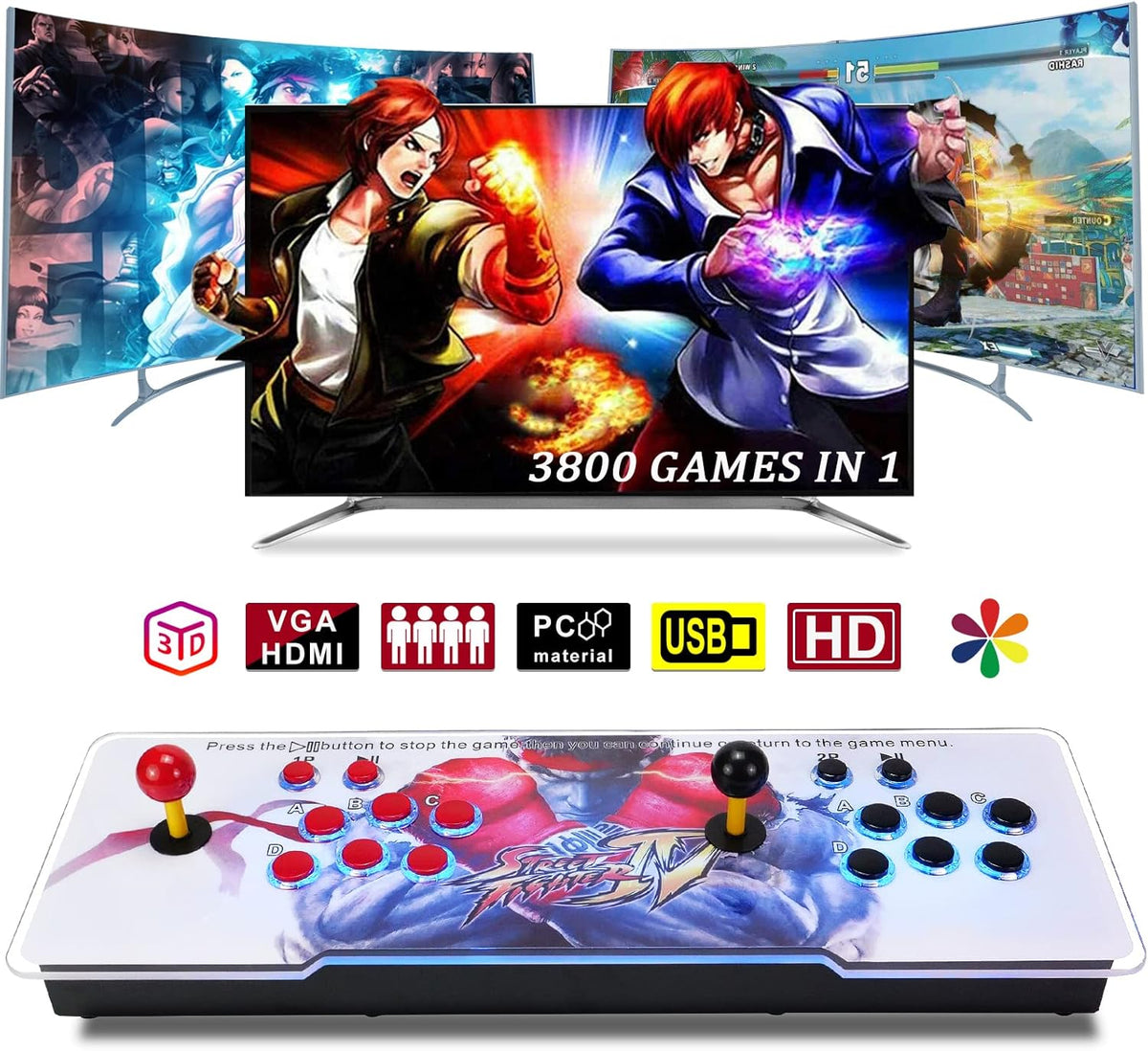 Red and White 1280x720P 3D Arcade Game Console with 3800 Games P970