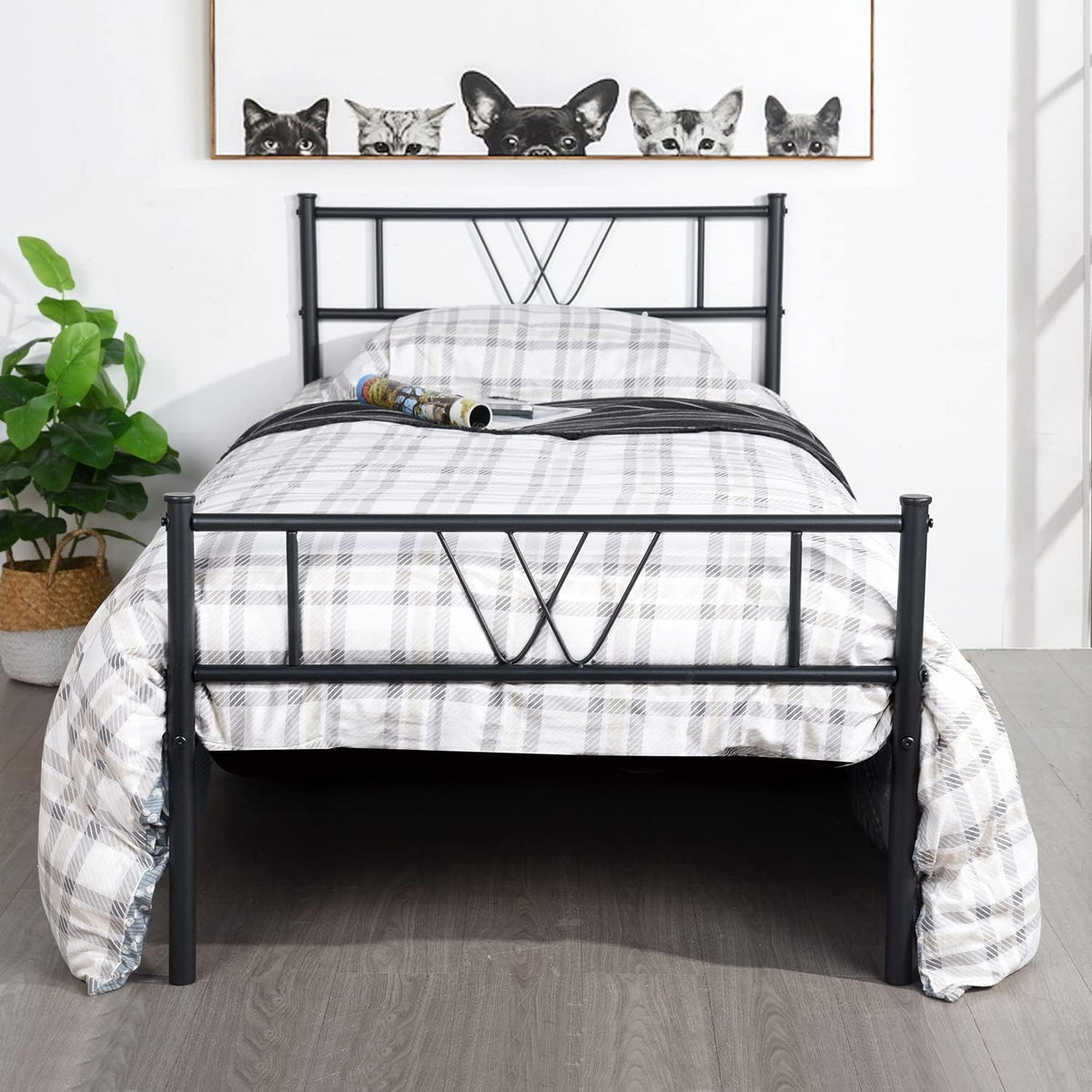 Black Metal Platform Bed Frame with Headboard and Footboard Twin Size C3805