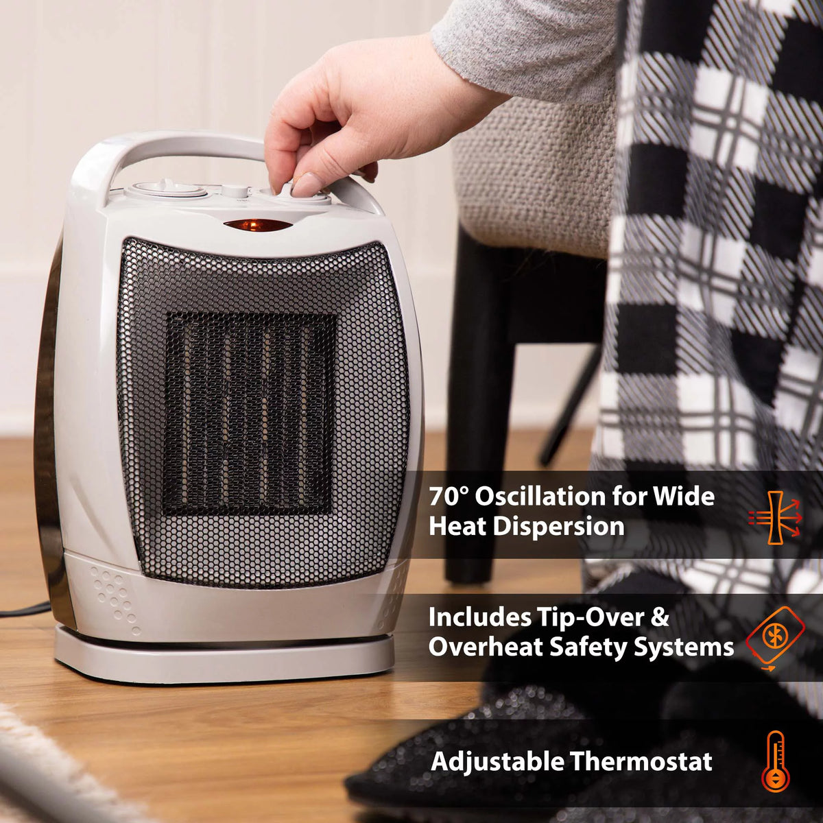 1,500-Watt Oscillating Ceramic Heater with Adjustable Thermostat V8434