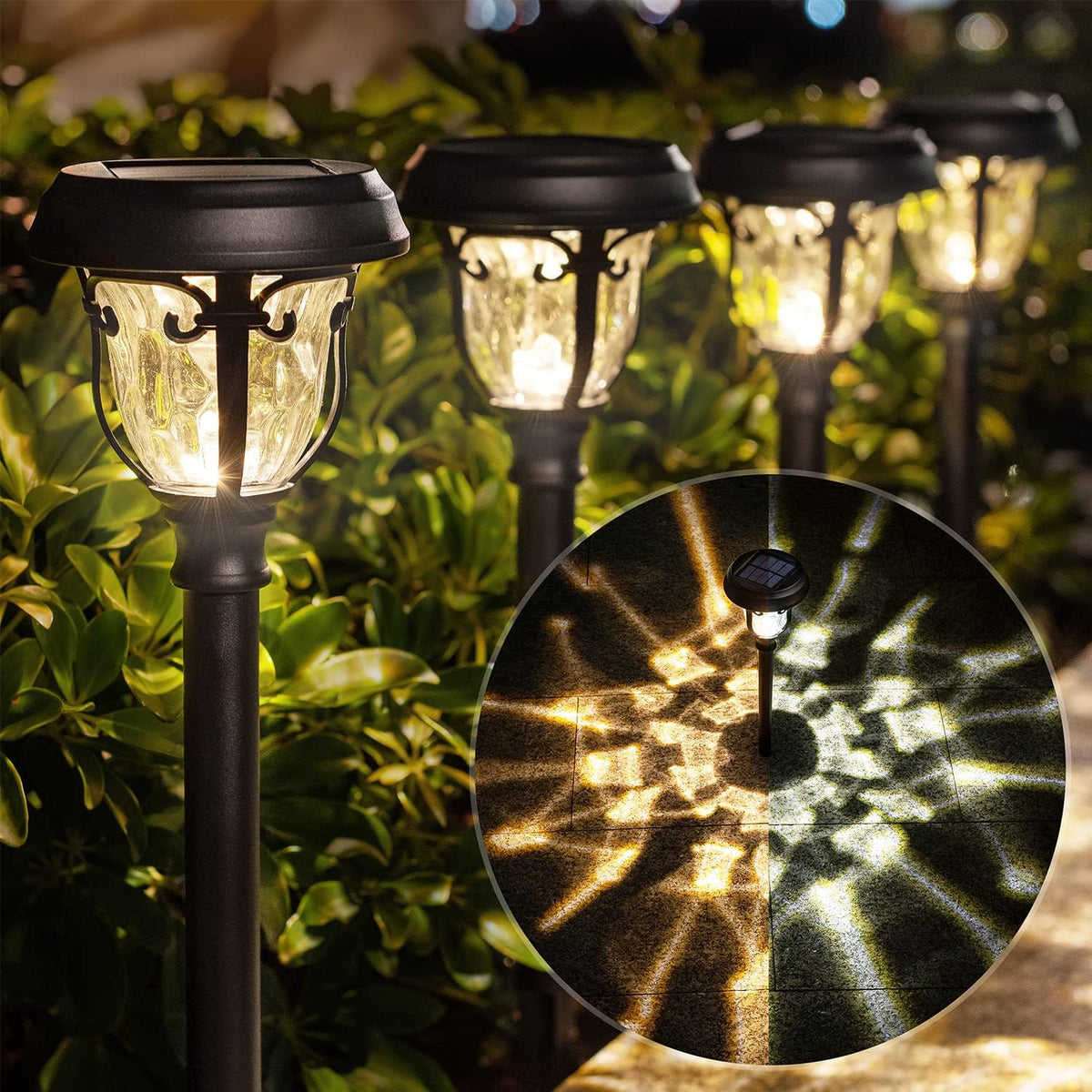 8 Pack 2 Modes Metal Glass Waterproof Solar Pathway Lights H576