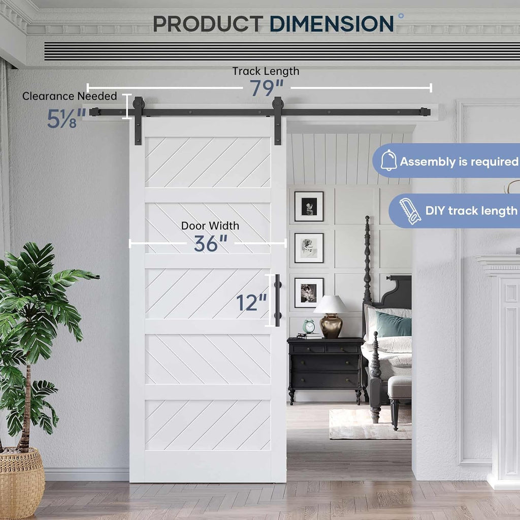 White Barn Door with Sliding Door Hardware Kit, Solid MDF Wood Slab with PVC Surface, 5-Panel G940384