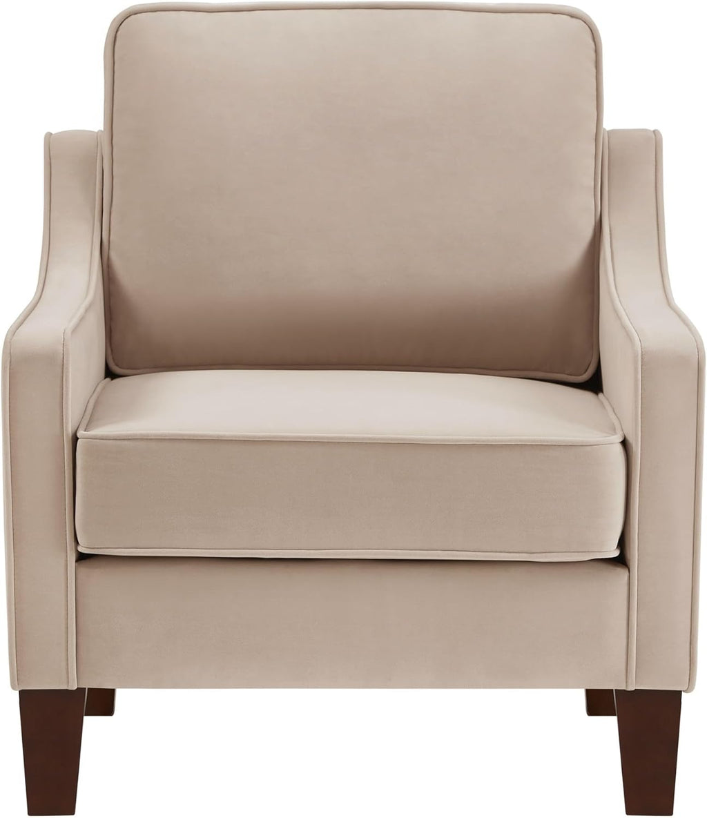 Taupe Velvet Accent Chair with Wooden Legs W758452
