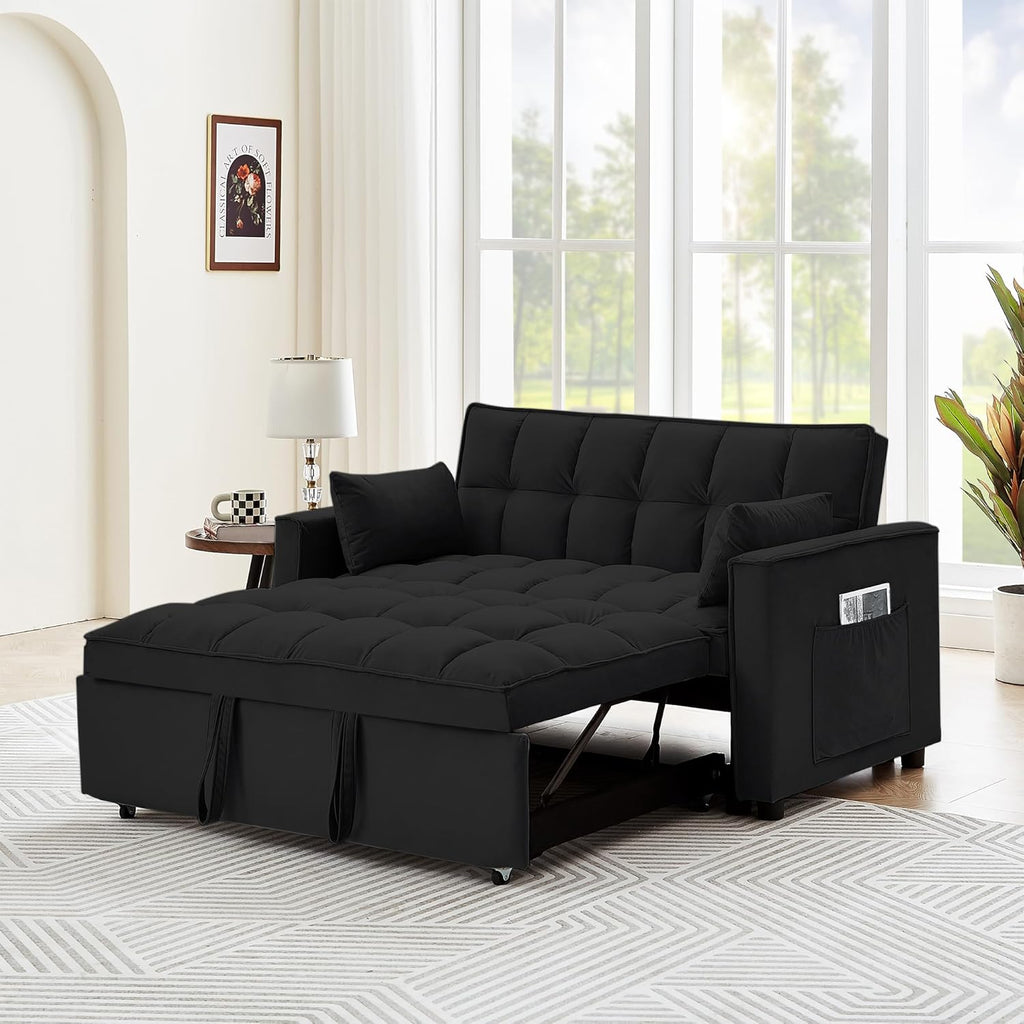 55" Full Size Velvet Convertible Futon Sofa Bed with Pullout Bed P546330