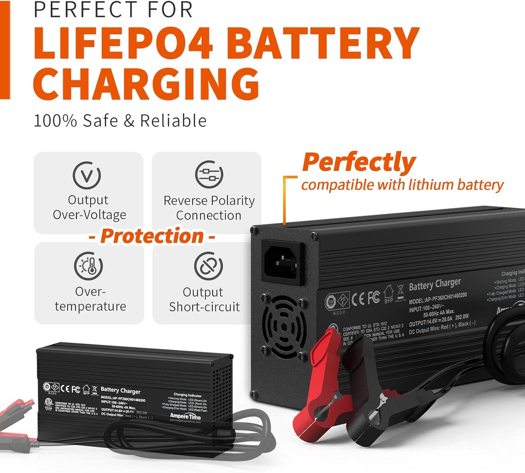 12V 100Ah LiFePO4 Battery with 14.6V 10A Lithium Battery Charger C4319