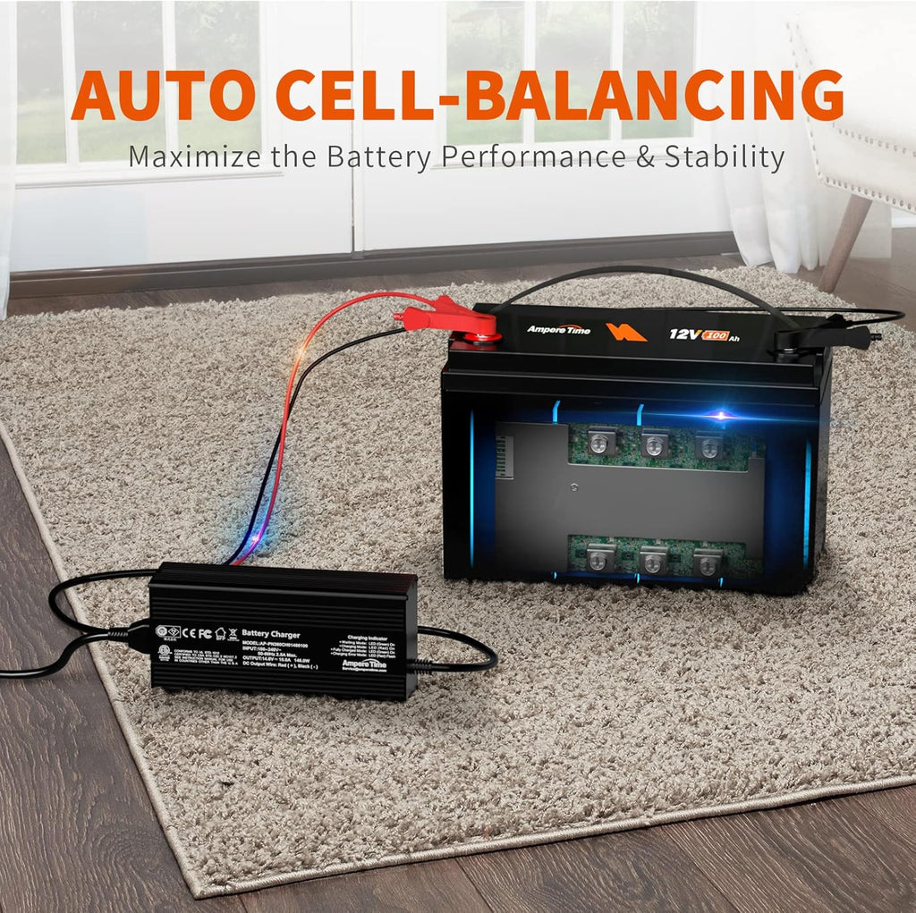 12V 100Ah LiFePO4 Battery with 14.6V 10A Lithium Battery Charger C4319