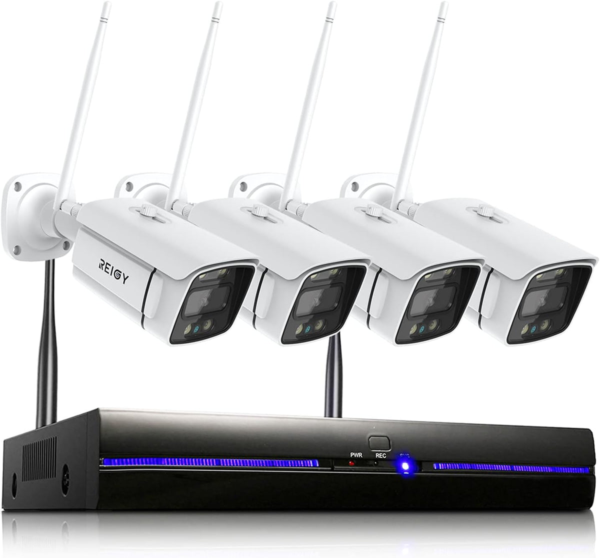 Wireless Security Camera System with Floodlight, 2K Outdoor WiFi Surveillance Set 8CH NVR + 4X 1296P IP Cam, Color Night Vision L53493