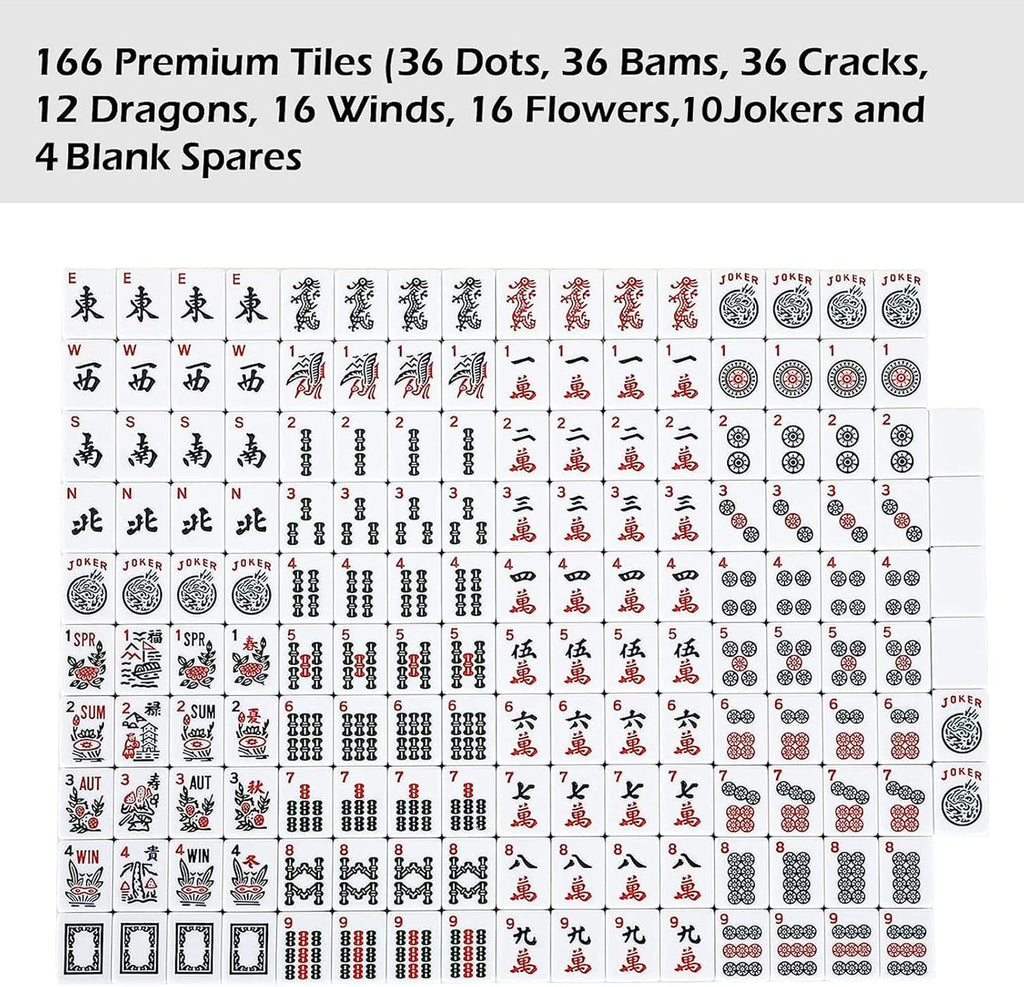 166 White Tiles Mahjong Set with Soft Bag and 4 Racks P37527