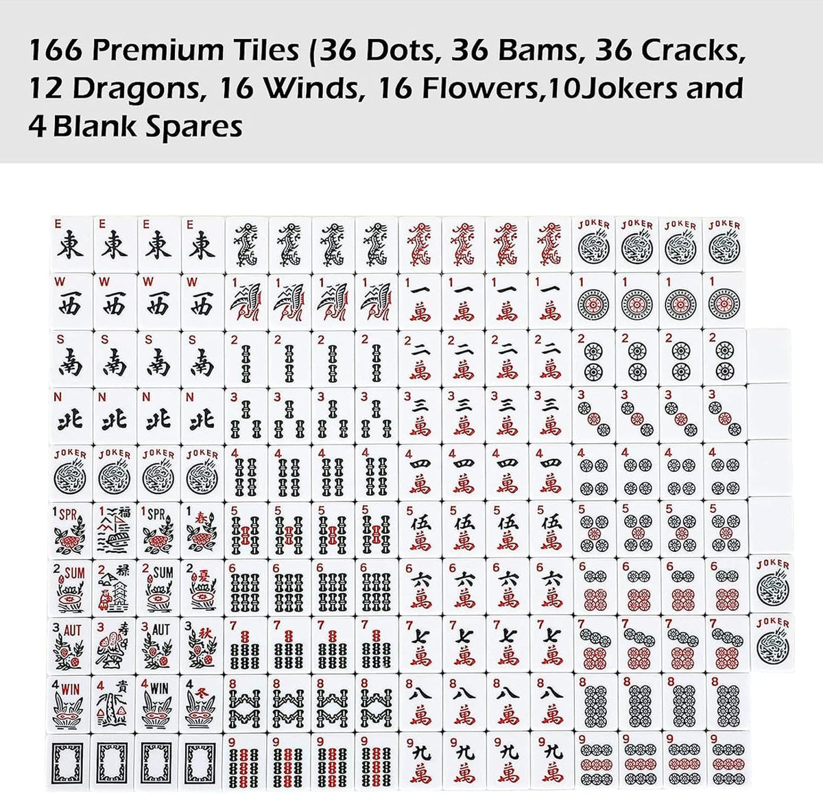 166 White Tiles Mahjong Set with Soft Bag and 4 Racks P37527
