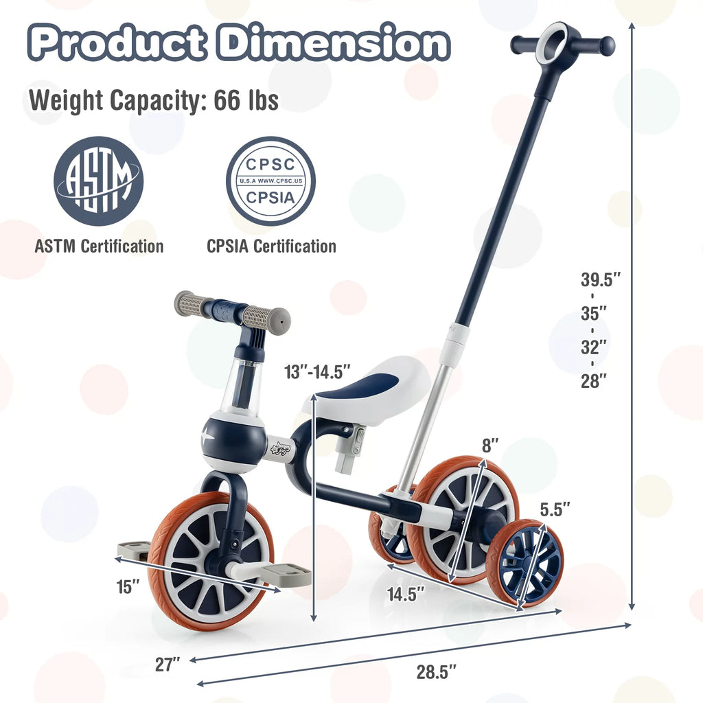 4 in 1 Kids Tricycles with Push Handle & Training Wheels N9608