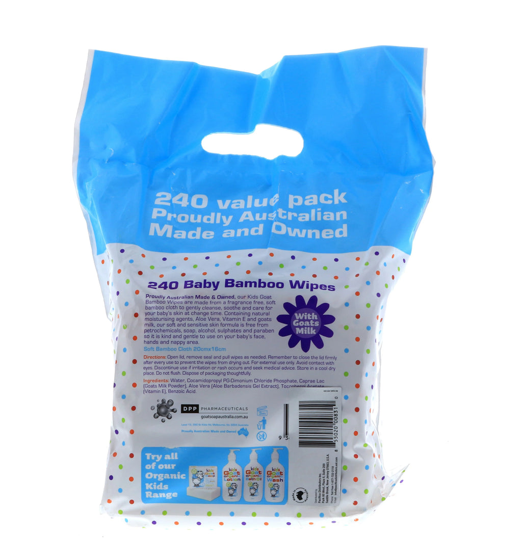 Bamboo Wipes Fragrance Free 240's Pack S73113