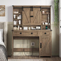 Brown Vanity Table with Charging Station and Lights Mirror V975
