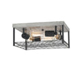 4-Light Faux Wood Black Metal Cage Flush Mount D357511