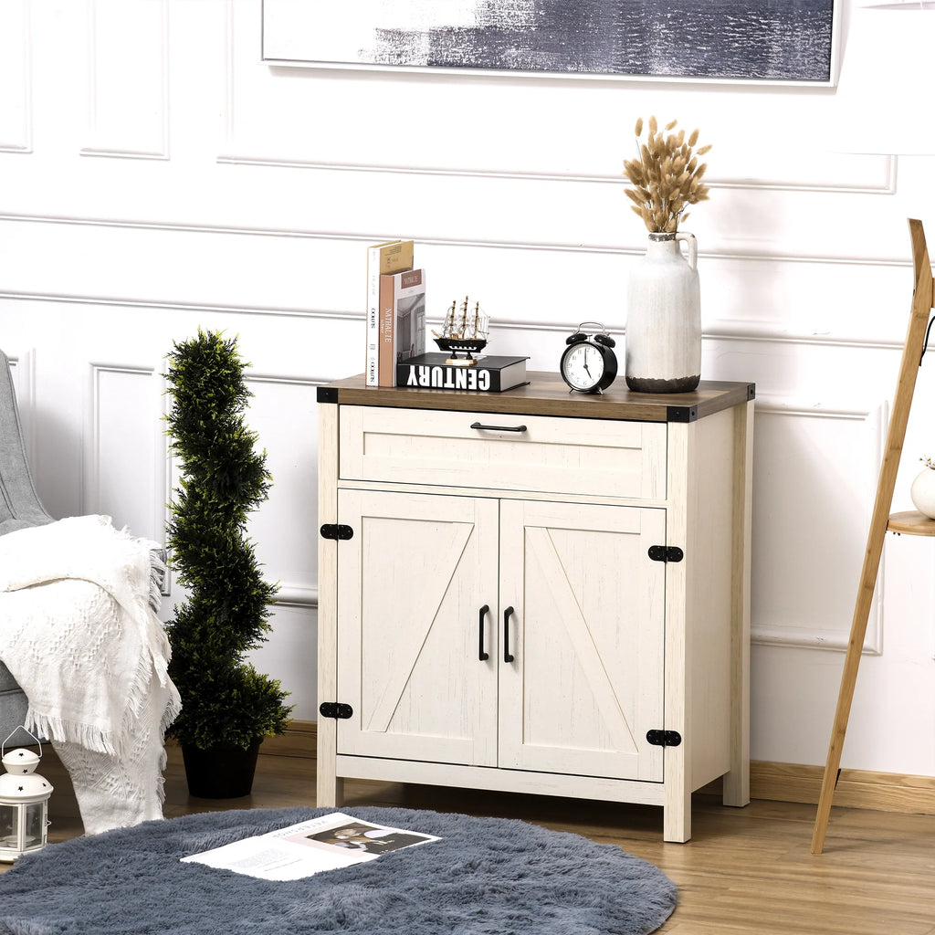 White Wooden Sideboard Buffet Cabinet with Drawer and Adjustable Shelf X888