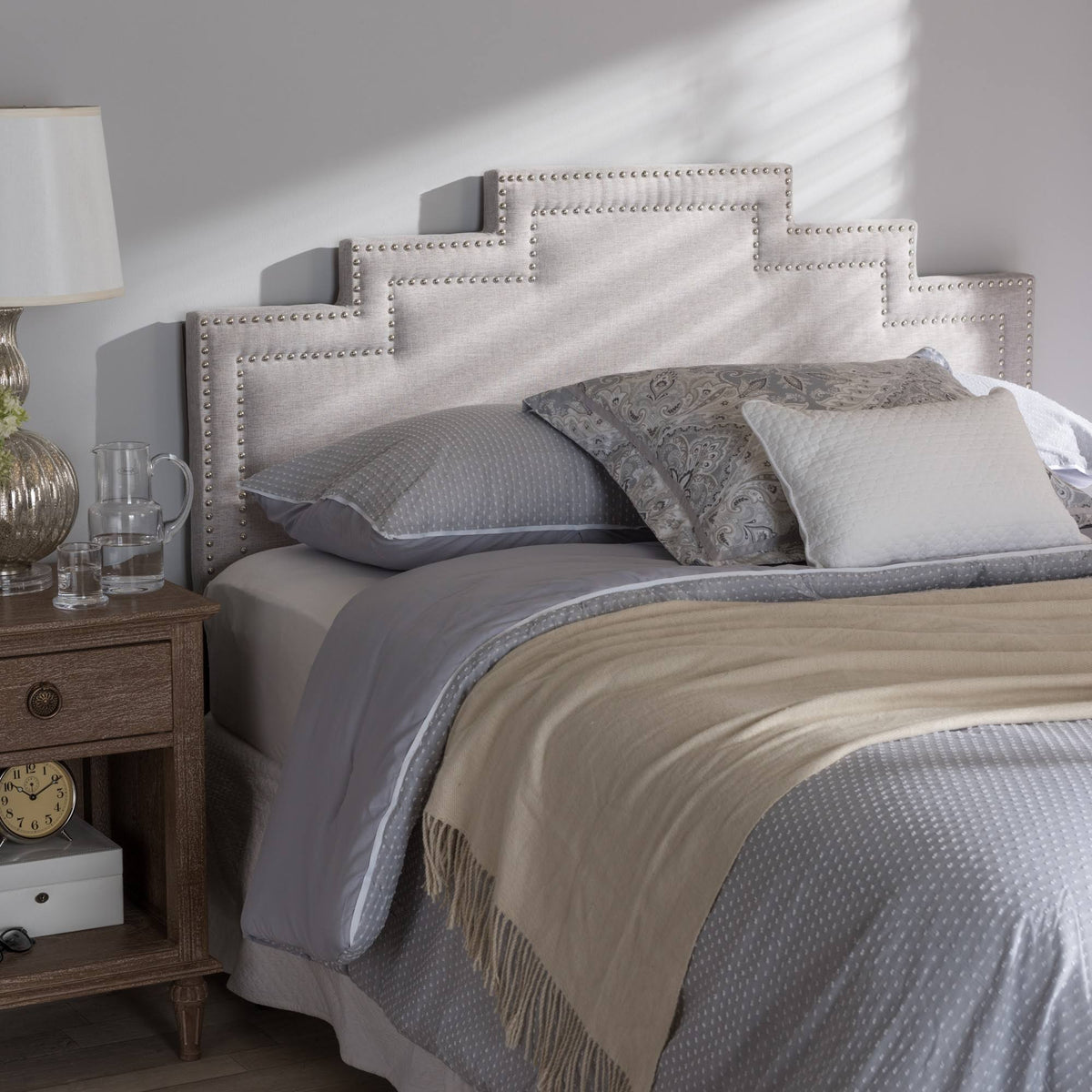 Greyish Beige Fabric King Size Headboard Q511