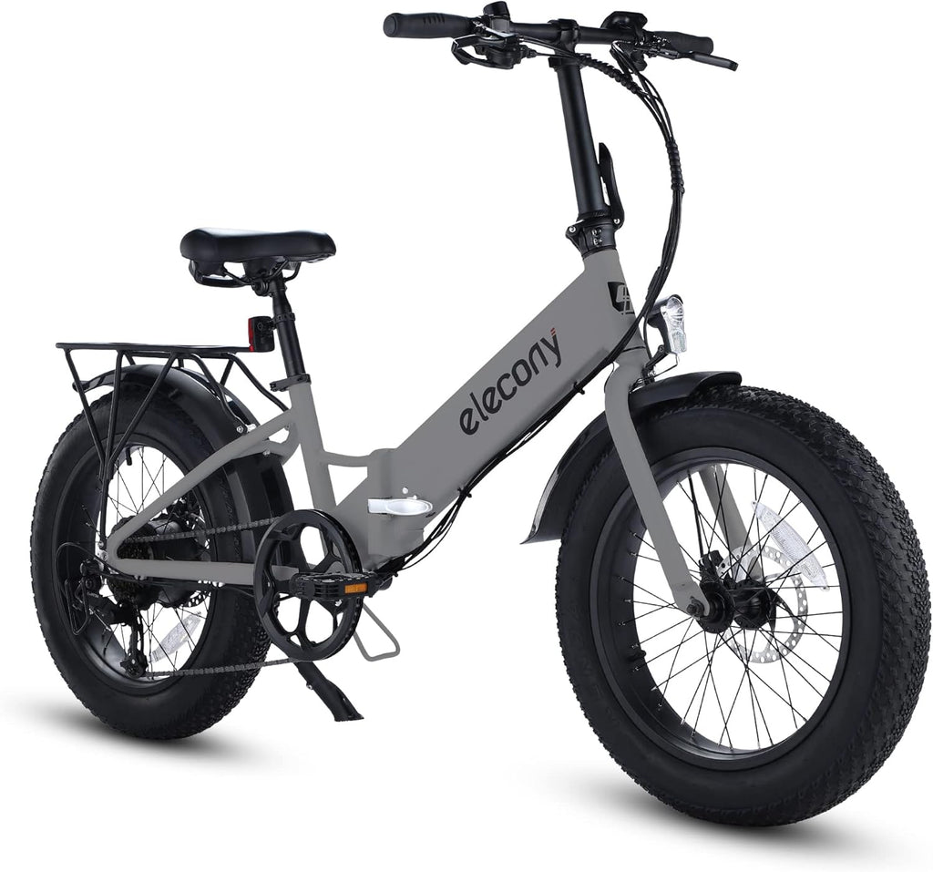 Folding Electric Bicycle 20'' Fat Tire 350W 36V/12.5AH Battery 7 Speeds Grey/White E388