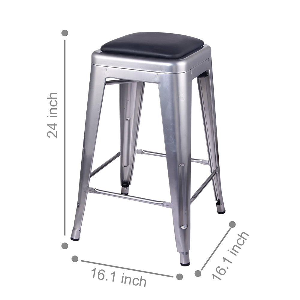 24 Inch Counter Height Backless Metal Stool with Vegan Leather Seat E33884