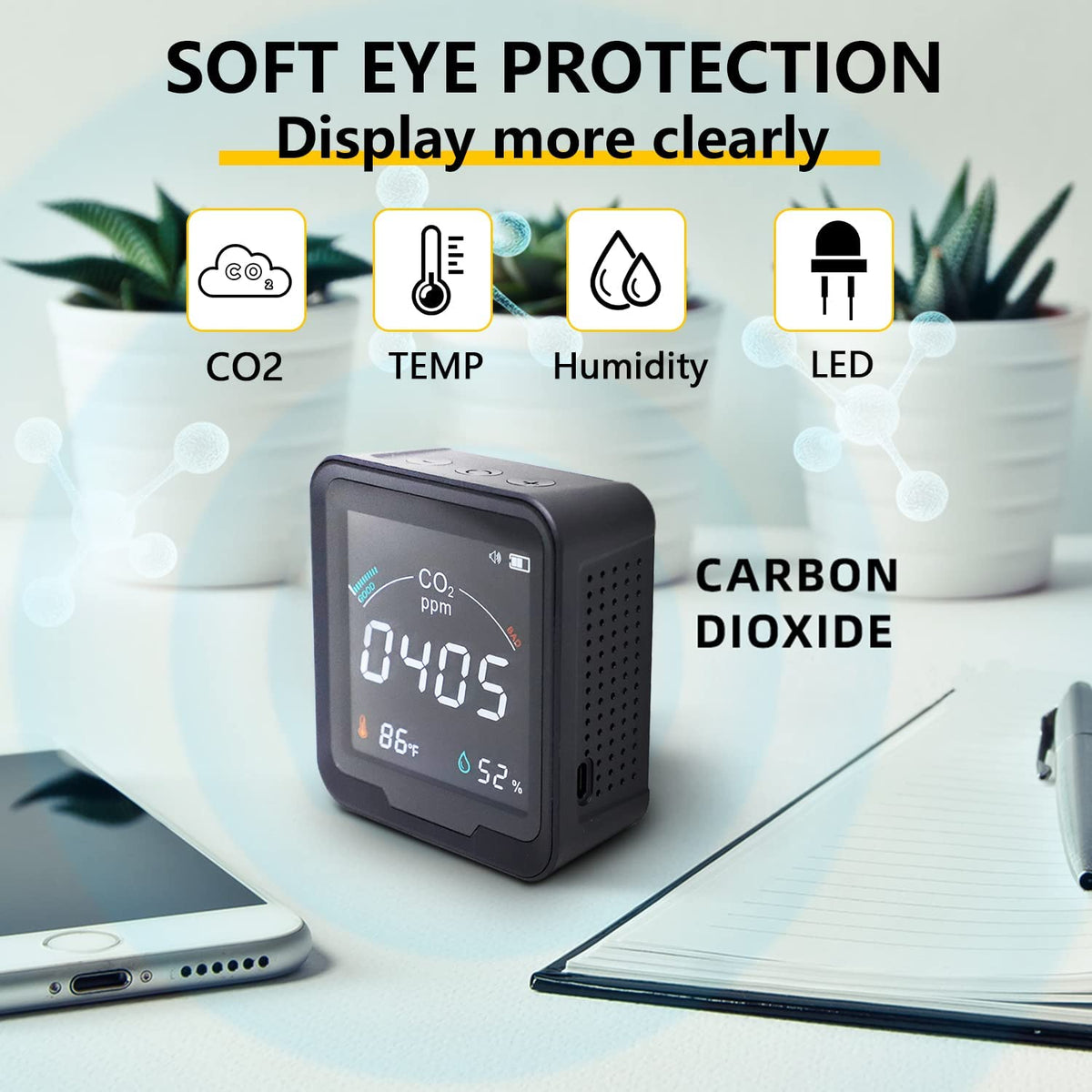 CO2 Monitor with Temperature and Relative Humidity, 400-5000ppm Range I19655