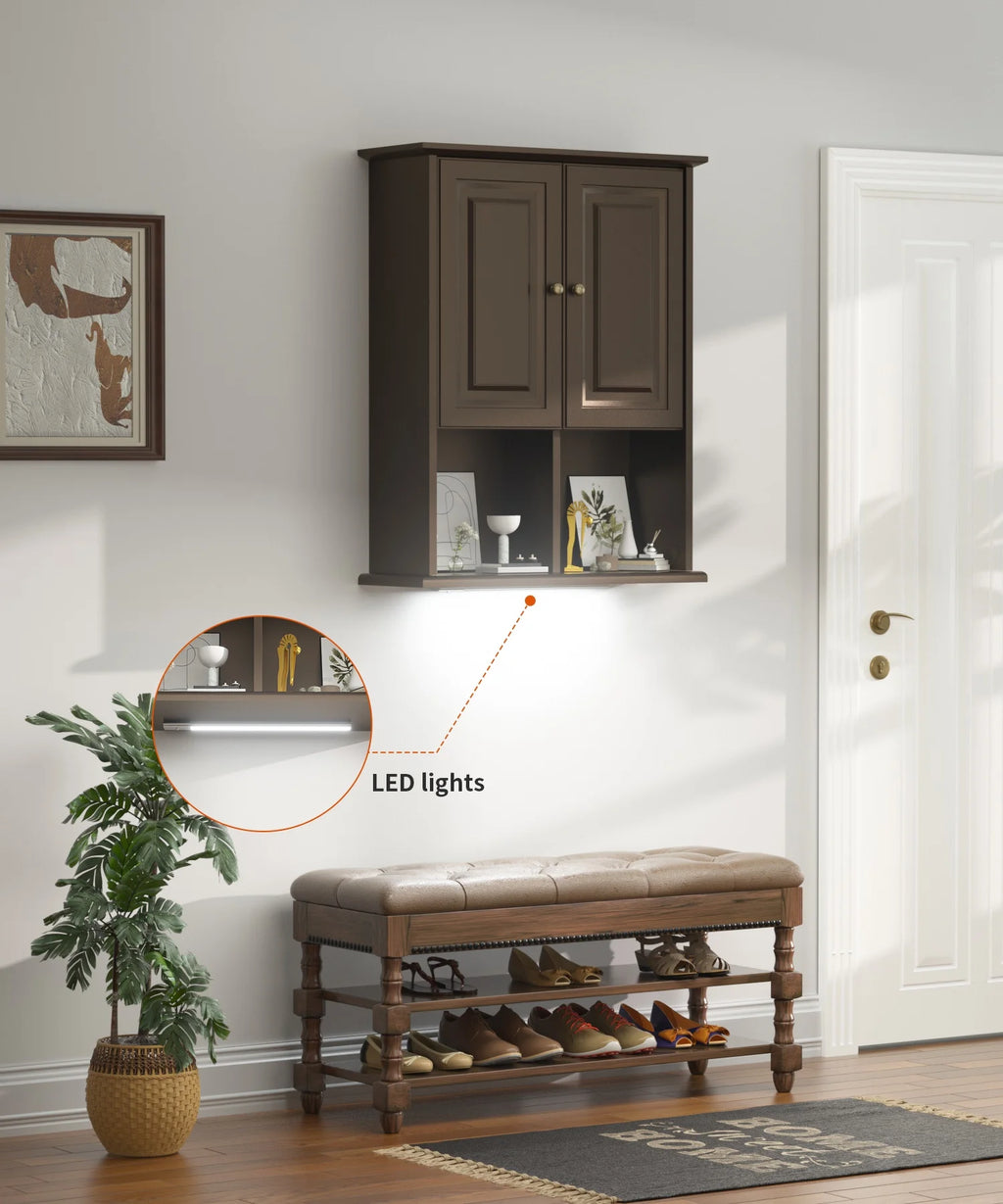 Wooden Wall Mounted Cabinet with LED and Adjustable Shelf Y7793
