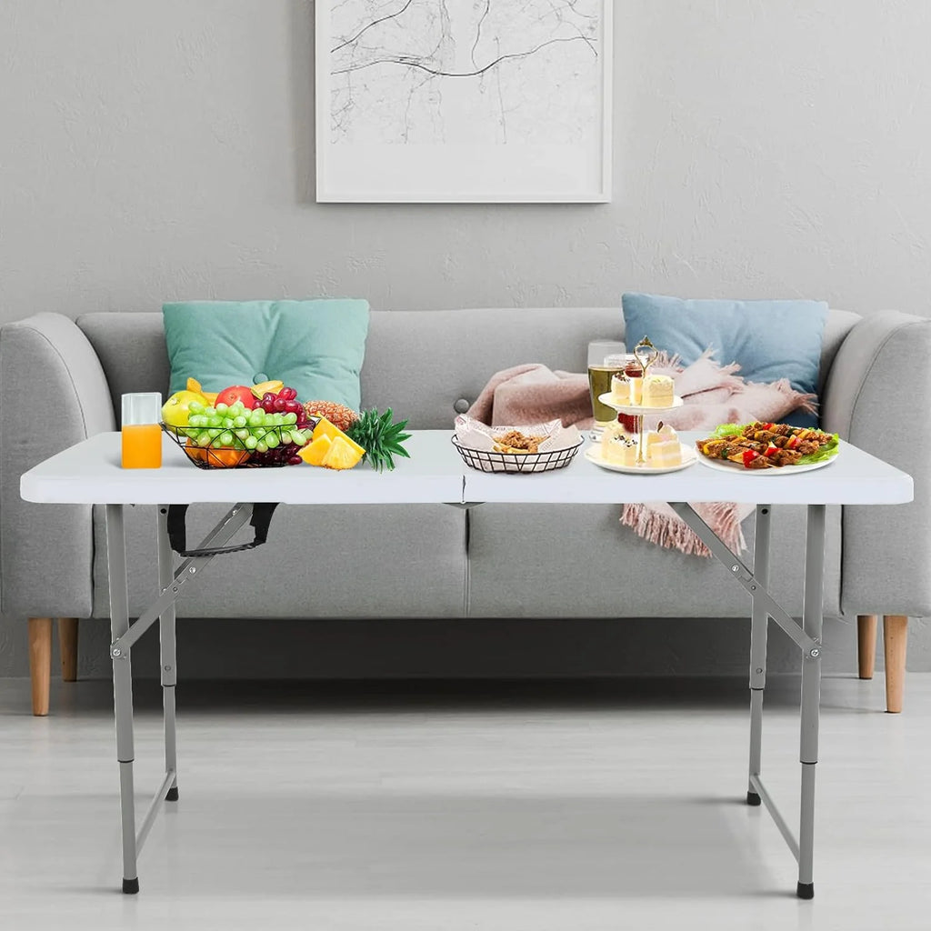 White 4 ft Folding Plastic Table with Handle E799408