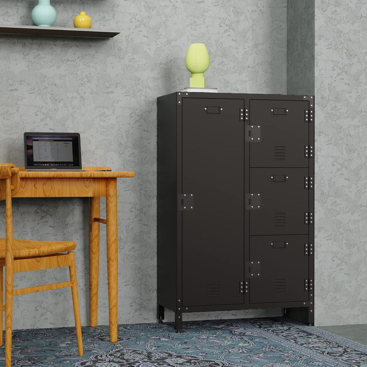 4 Door Black Steel Storage Cabinet with Vented Lockable Magnetic Doors Z39788