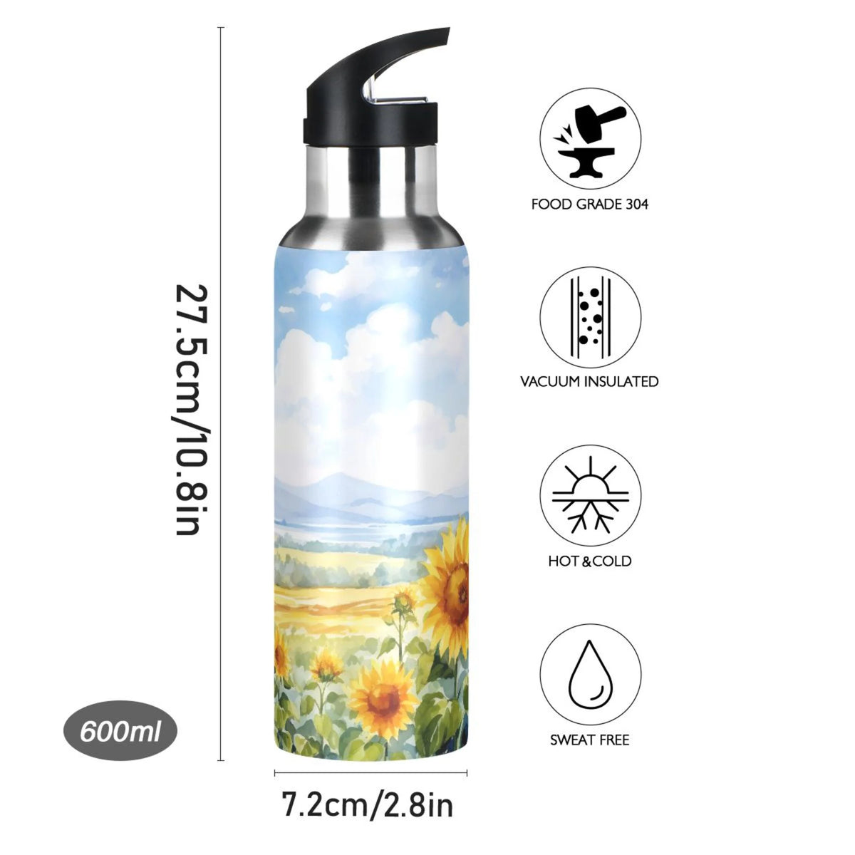 Stainless Steel Insulated Water Bottle with Straw Lid 20 oz X19647
