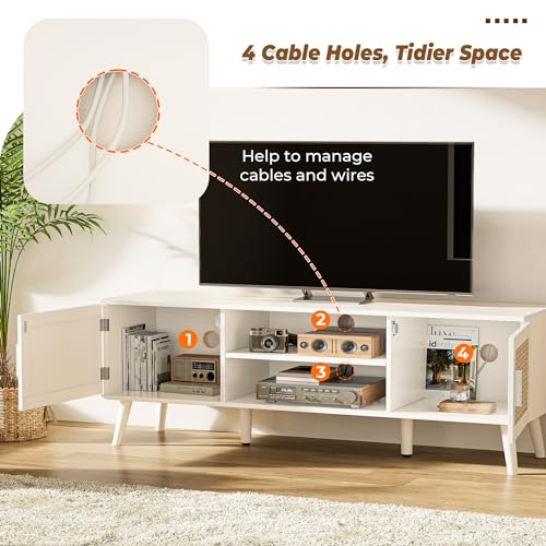 Boho TV Stand for 65 Inch TV with Adjustable Shelf and 2 Cabinets H904