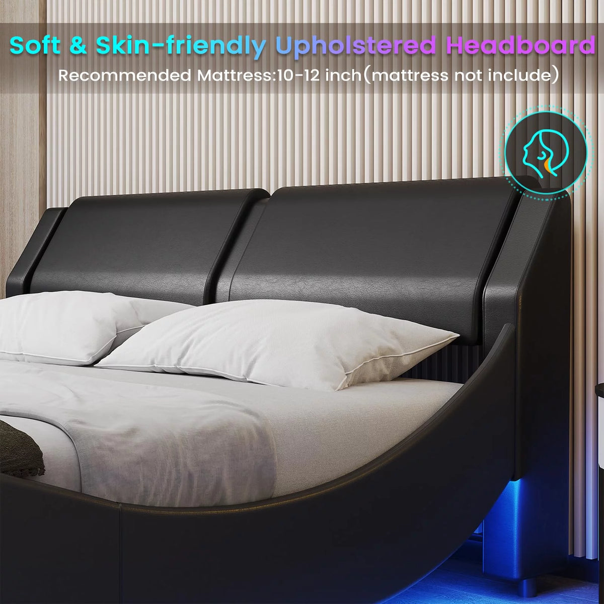 King Size Faux Leather Platform Bed Frame with Headboard and LED Lights G888893