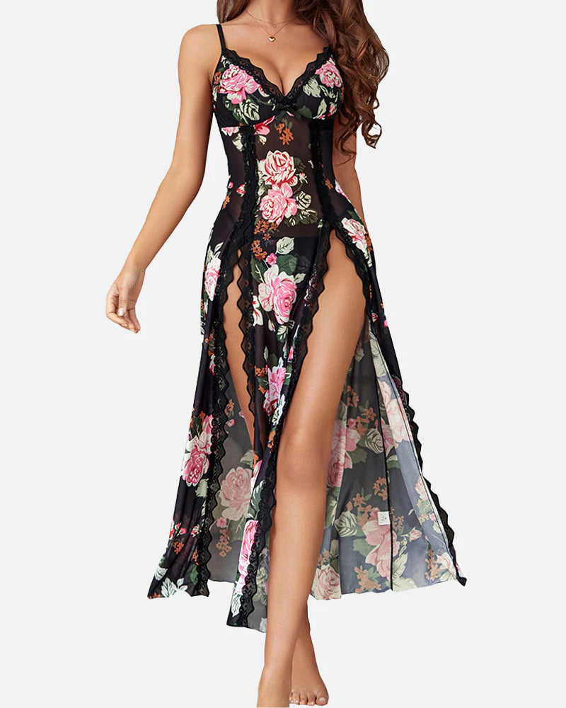 Mesh V Neck Side Split Nightdress O64673