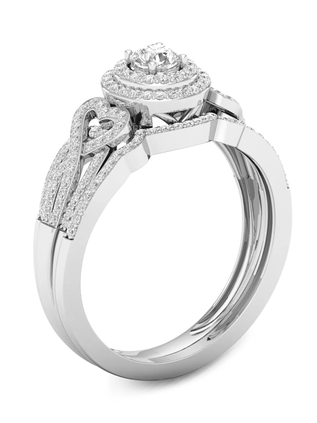 1/2Ct TDW Diamond 10k White Gold Double Halo Bridal Set Z4178