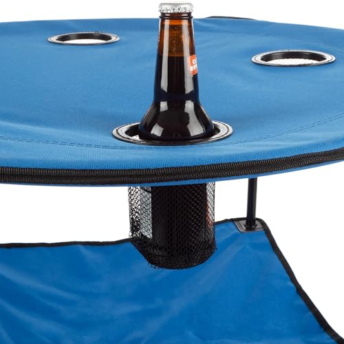 Round 2-Tier Folding Camp Table with 4 Cupholders and Carrying Bag M79204